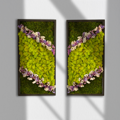 Akış Formu Moss Art – Flat Moss, Reindeer Moss & Kurutulmuş Çiçekli El Yapımı Tasarım