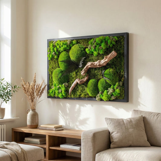 Doğaya Yolculuk — Yosun, liken ve driftwood tablo