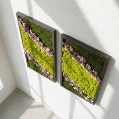 Akış Formu Moss Art – Flat Moss, Reindeer Moss & Kurutulmuş Çiçekli El Yapımı Tasarım