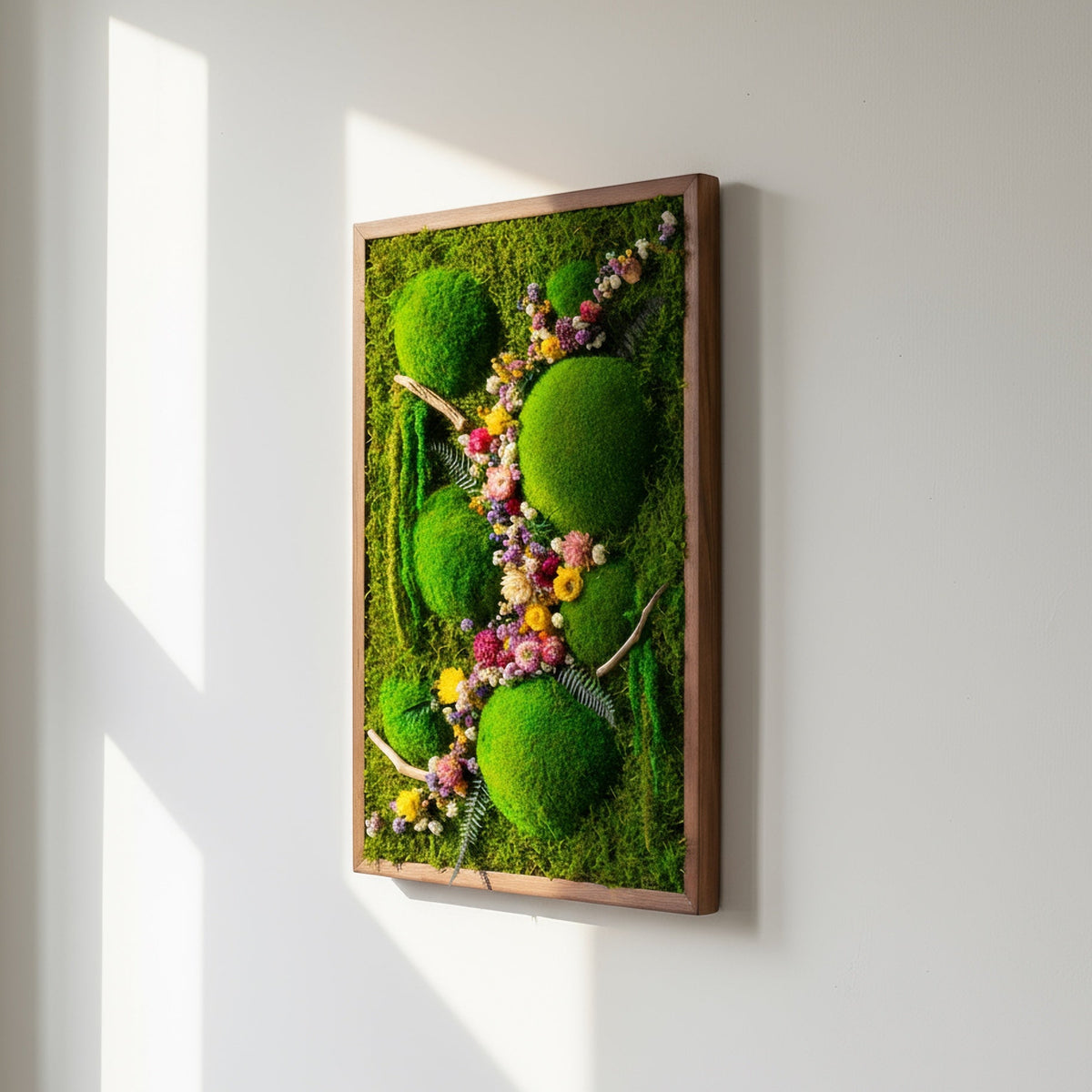 Baharın Renkleri – Moss & Kurutulmuş Çiçeklerle El Yapımı Yosun Tablo
