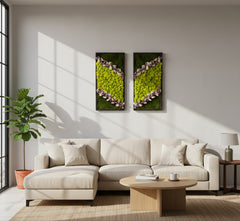 Akış Formu Moss Art – Flat Moss, Reindeer Moss & Kurutulmuş Çiçekli El Yapımı Tasarım